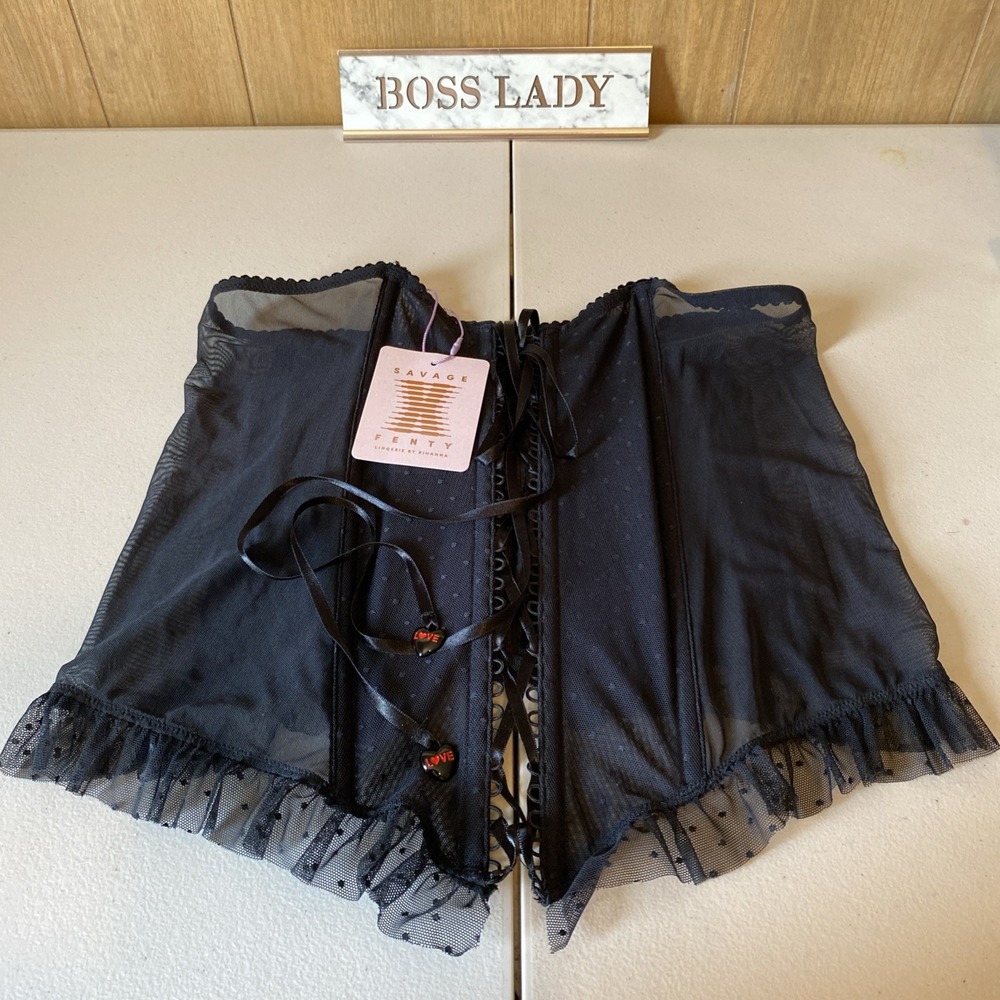 Savage X Fenty Candy Hearts Curvy Dot Mesh Open Back Lace-Up Skirt Sold Out! LG